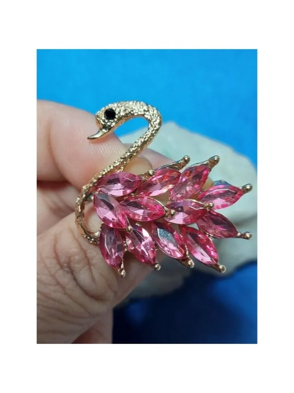 Gold Swan Brooch with Pink